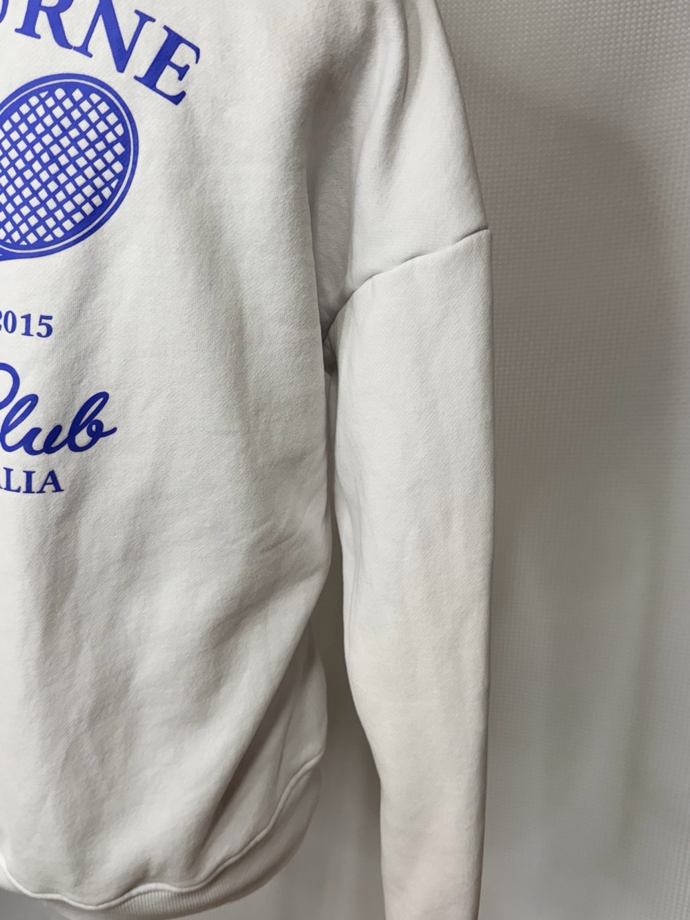 Tennis Club Graphic Crewneck Sweatshirt - White with Blue Print - Picture 8 of 15
